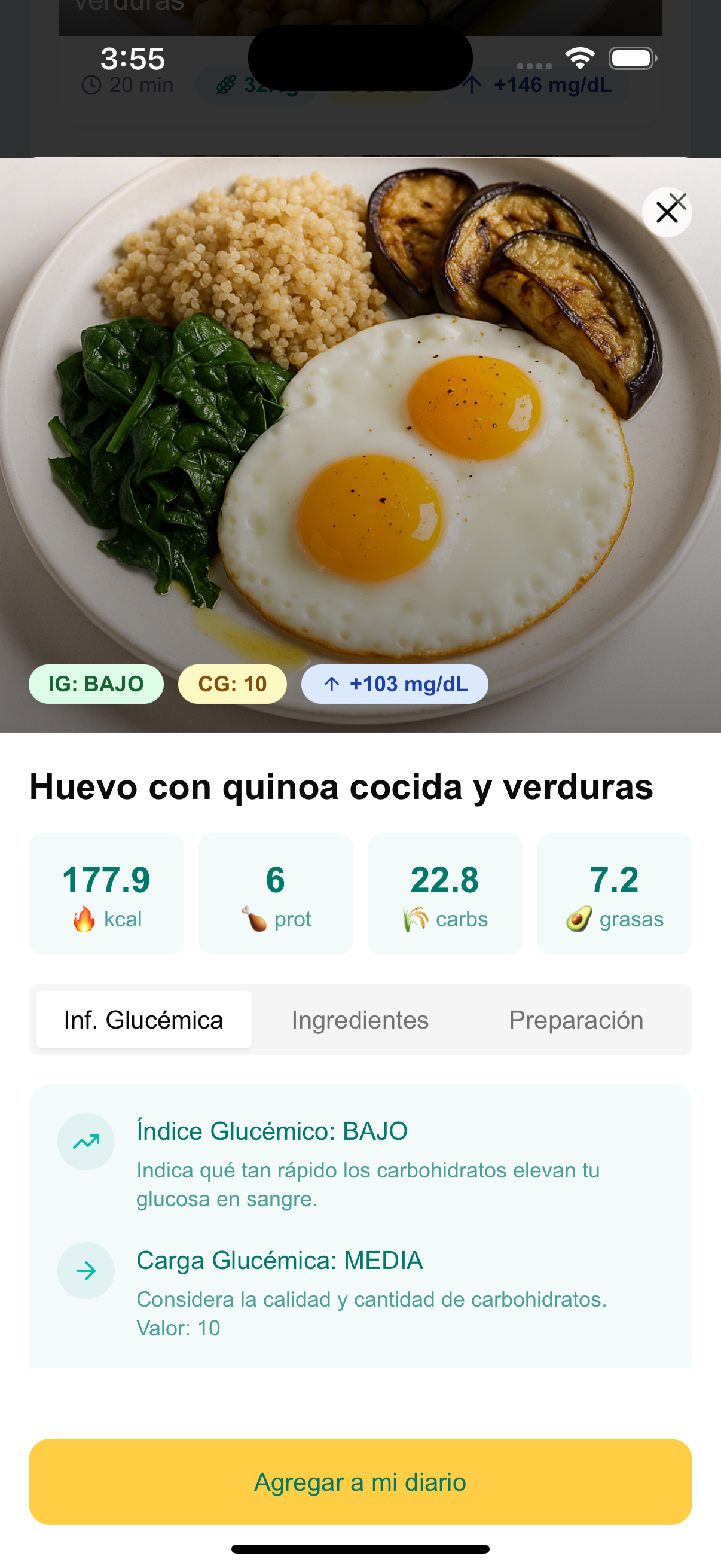Aprende de cada comida - SmartGluco interface