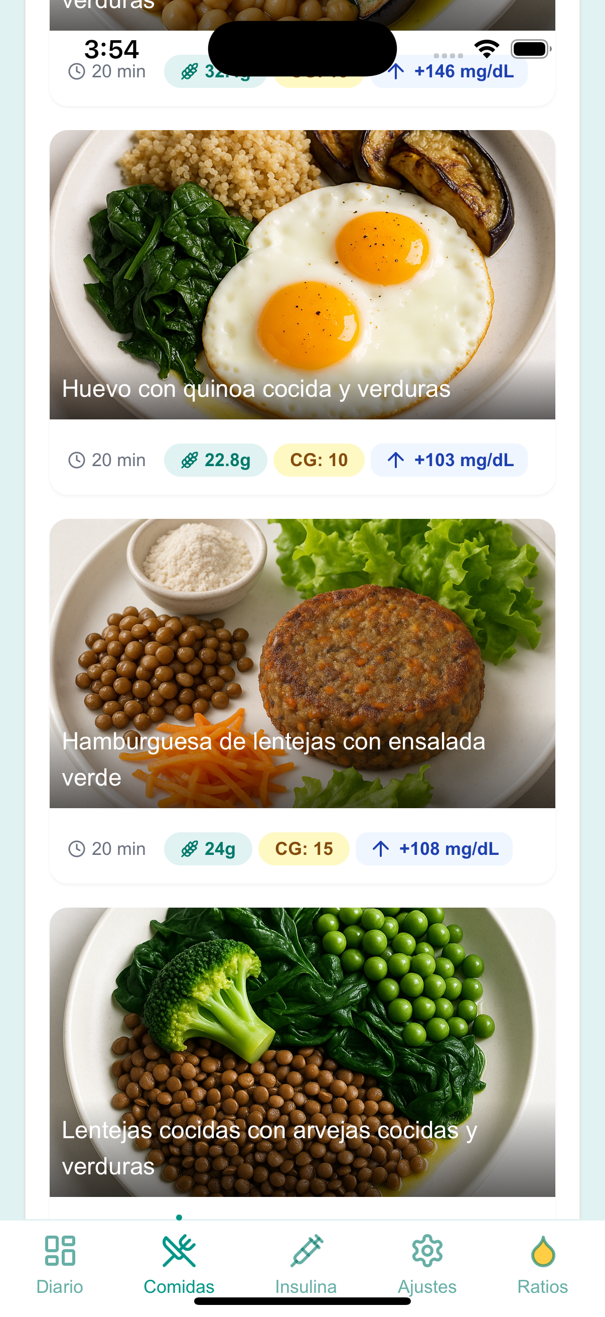 Historial completo - SmartGluco interface